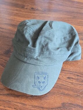 Olive Green Military-Style Cap with Fox Crest